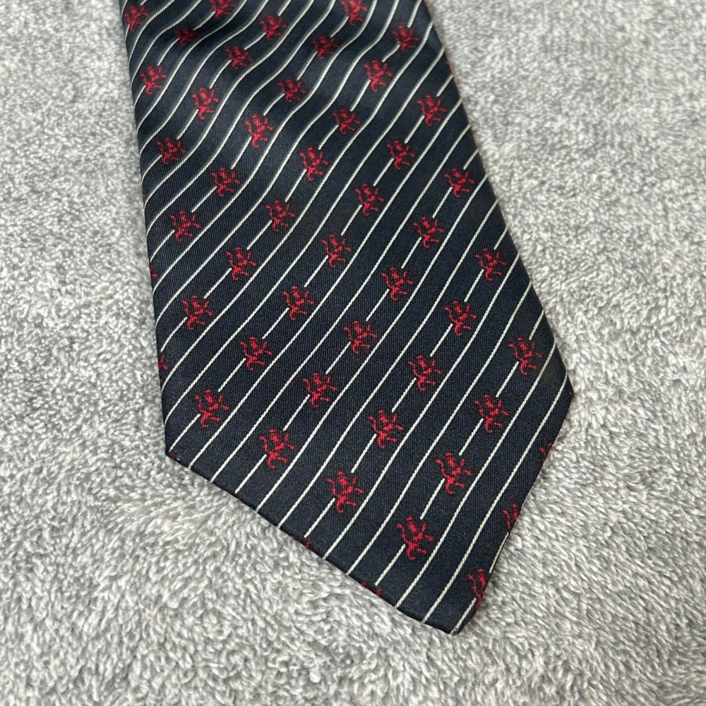 VTG Givenchy Gentlemen Paris Silk Tie Navy Blue Red Lion Crest Pinstripe